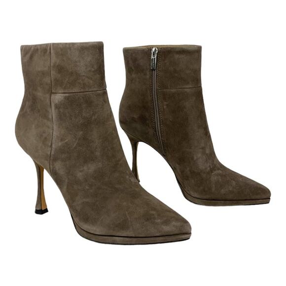 Vince Camuto Pitonnda Suede Heeled Leather Bootie Taupe Size 8 NWT $169 MSRP - Picture 2 of 7